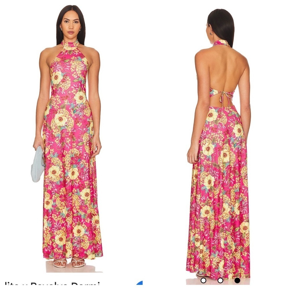 Agua Bendita X Revolve Darmi Maxi Dress in Pink Foulard Floral NEW
